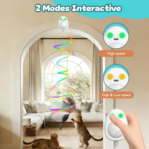 Image of Interactive Cat Toys for Indoor Cats,Electric Flying Bird & Mouse Wand Teaser, Automatic Hanging Door Frame Chase /Hunt /Exercise Stimulate Feather Cat Toy for Bored Indoor Adult & Kitten (White)