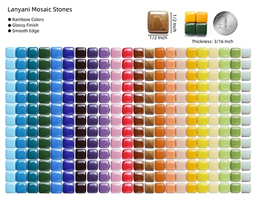 Lanyani Vibrant Glass Mosaic Stone Tiles For Arts And Crafts, Colorful Bulk Opaque Loose Glass Pieces, 1/2 Inch, 2 Pounds #TOP2