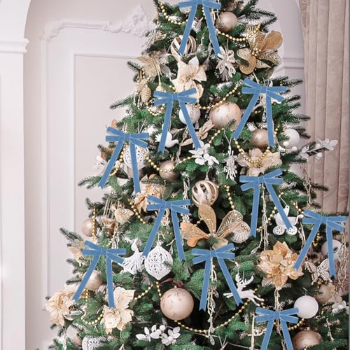 Image of Tsorode 10 Yards Blue Velvet Ribbon for Christmas Tree,5 /8 Inch