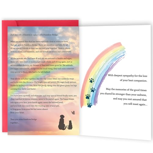 ICOOLYI Rainbow Bridge Pet Sympathy Card Heartfelt Memorial Card for Dog Cat or Any Beloved Animal Perfect for Pet Owners