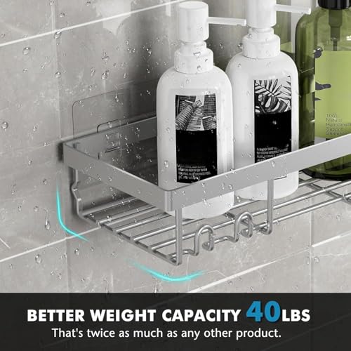 Image of Moforoco Shower Caddy Shelf Organizer Rack, Self Adhesive Black Bathroom Shelves Basket, Home Farmhouse Wall Inside Organization and Storage Decor Rv Accessories, First Camper Apartment Essentials