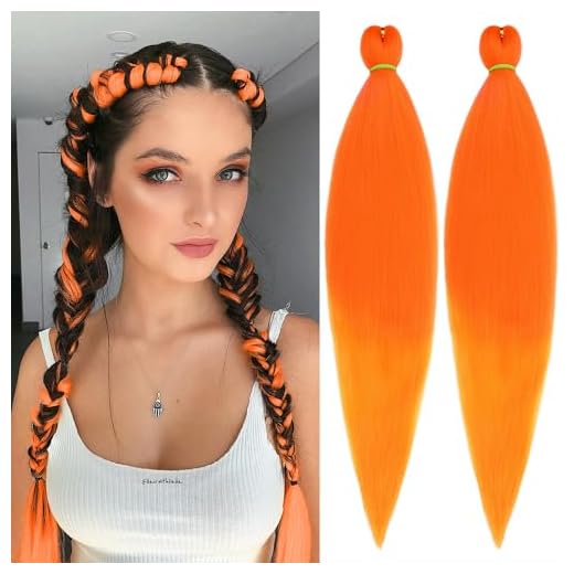 Leeven Pre stretched Braiding Hair 26 Inch 2 Pack orange braiding hair pre stretched Itch Free Synthetic Fiber Crochet Twist Braids Yaki texture Braiding Hair Extensions(Orange#)