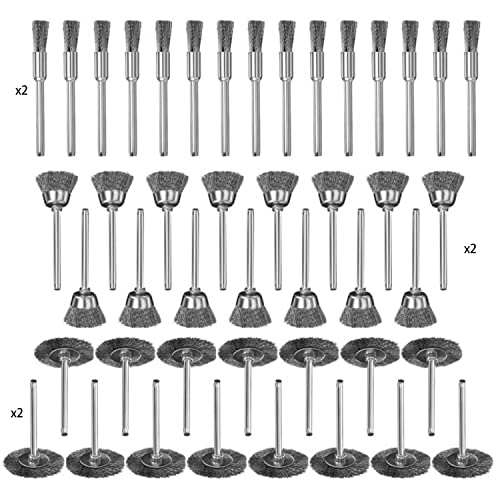 90 Stück Drahtbürsten Set, Topfbürste Bohrmaschine, 3mm-Schaft Edelstahl Pinselbürste, für Bohrmaschine Polier Schleifen Reinigung