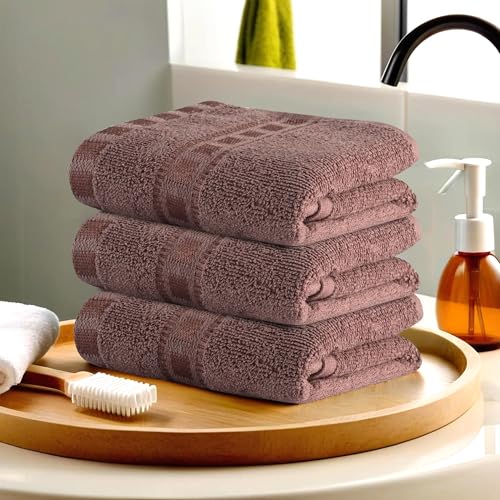 Image of Urbane Home Pack of 3 Cotton Hand /Face Towels for Men & Women | Easily Washable | Workout Gym Napkins for Men | Pocket Towel - Brown
