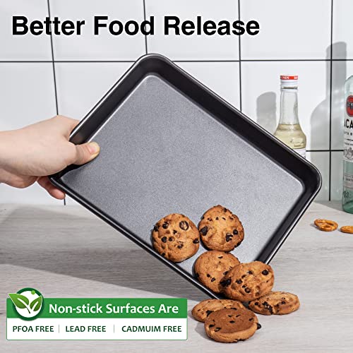 Hongbake Toaster Oven Pans For Baking, Nonstick 1/8 Cookie Sheet Pan Set, Small Baking Tray, 9.7X7.5", Dishwasher Safe And Heavy Duty, 2 Pack - Black #TOP2