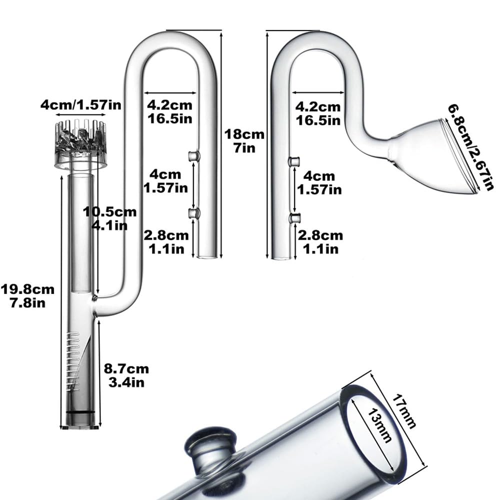 LINLAN 17mm Glas-Lilienrohr mit Skimmer, EIN- und Auslauf, passt zu 16/22mm (5/8" i.d.) Filterrohr für Aquarium Pflanzenbecken