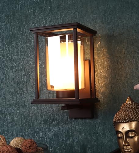 Image of ELIANTE by Jainsons Lights | Kaaf Brown Wood and Iron Wall Light - S | Brown Iron Wall Light | for Living Room, Bedroom, Hallway | E27 Holder | 3 Year Warranty