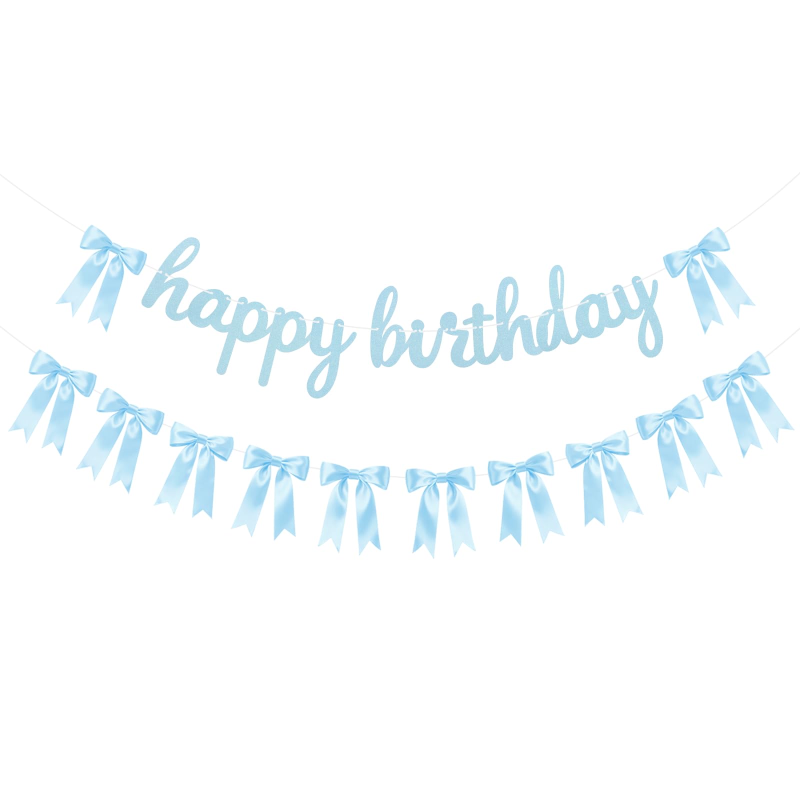 2 Strings Blue Bow Birthday Decorations Happy Birthday Banner Blue Bow Garland Banner Ribbon Bow Garland for Birthday, Baby Shower, Bachelorette, Bridal Shower, Wedding, Valentine's Day Decor