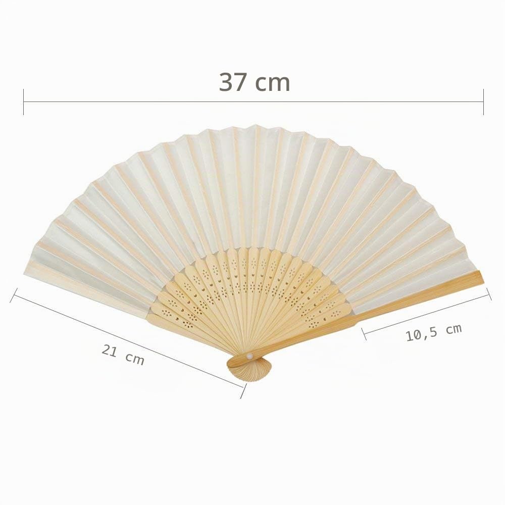 Lot de 25 éventails en tissu de bambou blanc avec éventail pliable pour mariage, fête de mariage, fête (blanc)