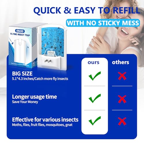 Image of OSVDO 2-Pack Indoor Flying Insect Traps with 8 Refills, UV Light Bug Catcher for Flies, Gnats, Moths, 30-Day Sticky Pads, Silent Fly Catcher for Home