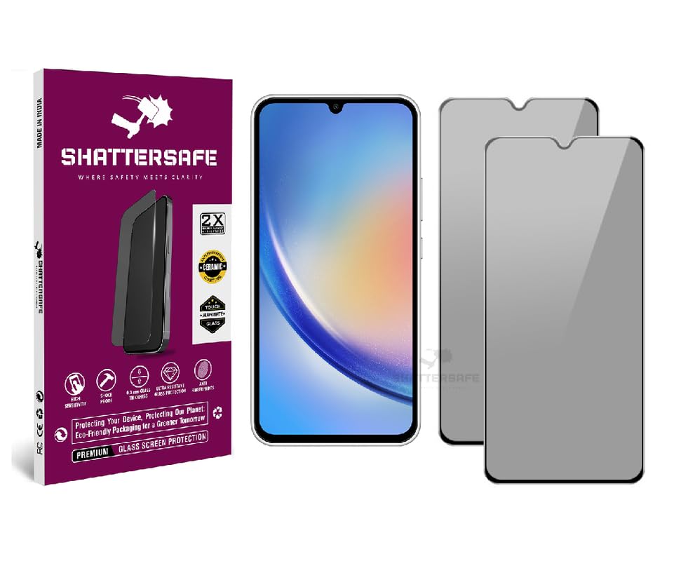 Image of Anti-Spy Privacy Tempered Glass Compatible For Samsung Galaxy A34 5G / A24 [Pack of 2]. Anti-Scratch, Edge-to-Edge Protection With Easy Installation Kit & Case Friendly Fit.