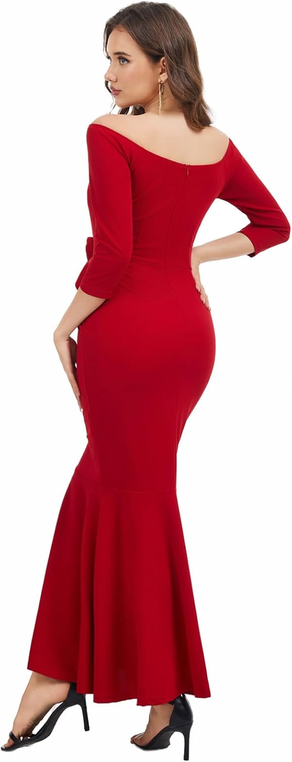 Evening Gowns for Women Formal Off Shoulder Wedding Guest Party Dress Elegant Short Sleeve Split Long Cocktail Dresses - Image 3