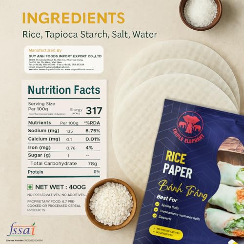 Image of Triple Elephant Rice Paper Banh Trang - 400g | Authentic Vietnamese Spring Roll Wrapper for Fresh Rolls, Pho, and More
