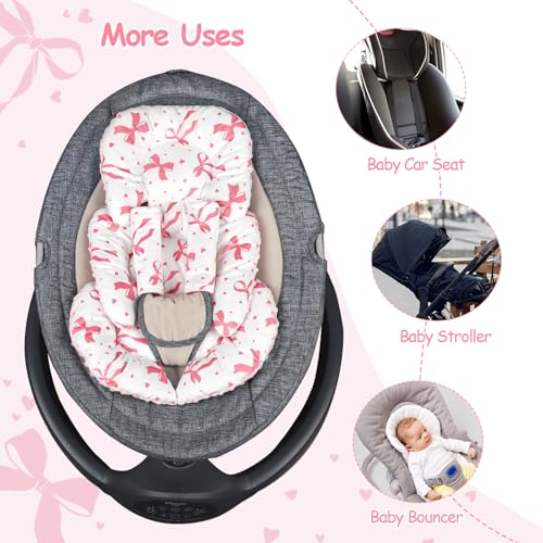 Image of Infant Car Seat Insert with 2 Strap Pads, Super Soft Carseat Head and Body Support for Baby Boys and Girls, Reversible Newborn Car Seat Insert Cushion for Strollers, Bouncers, Swing, Pink Bow
