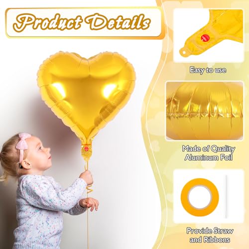 Image of 24 Pcs Gold Heart Balloons, 100 Pcs Heart Hanging Streamers, 18 Inch Heart Foil Balloons Valentine's Day Balloon Love Balloon for Valentines Day Proposal Wedding Party Decorations
