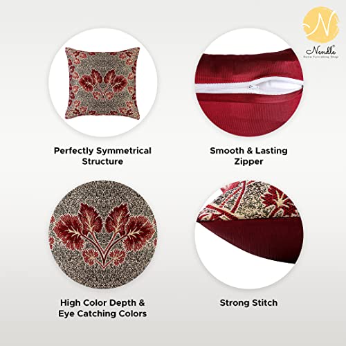 Image of Nendle Jacquard Weaved 16x16 inch Polycotton Ethnic Floral Cushion Cover Set of 5 (40 * 40cm, Maroon)-210 TC