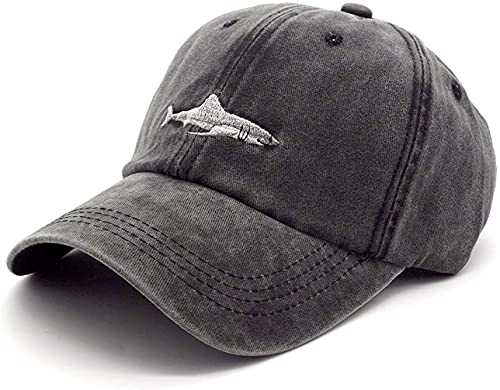 Men Womens Vintage Washed Distressed Baseball Cap Birthday Gifts for Dad 100% Cotton Shark Embroidered Adjustable Dad Hat (Grey)