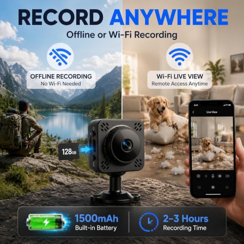 Image of Mini WiFi Camera Nanny Cam with Free Cloud Storage, Small Cameras Wireless for Home Security, WiFi /Offline Recording, Live View, Motion Detection & Night Vision for Car, Pets & Baby