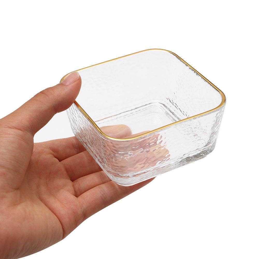 Risedot Paper Clip Holder Glass Bowl, with Gold Rim Hammered Texture Paperclips Elegant Desk Organizer Accessories - Image 2