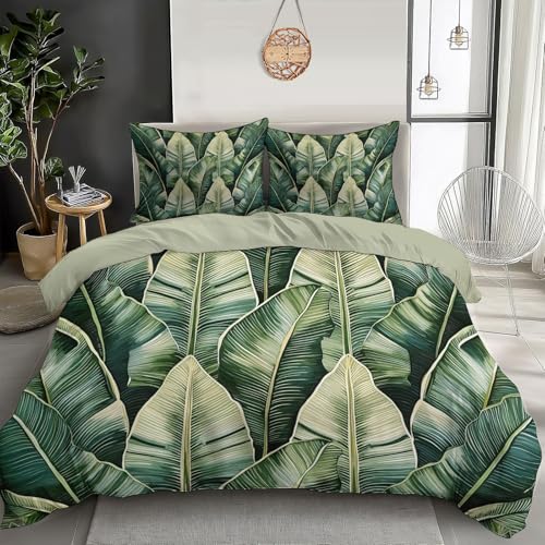 Parure de lit 140x200 imprimé 3D feuilles de palmier en microfibre rétro - 2