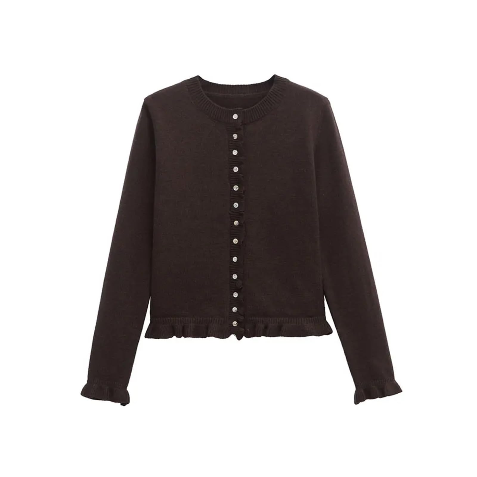 Cardigan Mujer Cárdigan de Punto con Volantes for Mujer, suéter Elegante Cuello Redondo, Manga Larga y Botones Delanteros, Prenda Exterior