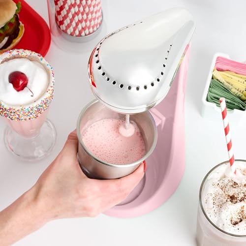 Nostalgia Two-Speed Electric Milkshake Maker and Drink Mixer, Includes 16-Ounce Stainless Steel Mixing Cup and Rod, Pink - image 6