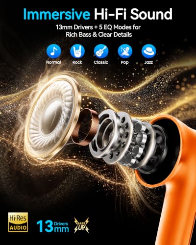 Image of Wireless Earbuds with Smart Touchscreen Case, Bluetooth 6.0 Ear Buds with AI Noise Cancelling Calls, 40H Playtime Stereo Headphones, IPX7 Waterproof Earbuds for Workout, Travel, iPhone,Android,Orange