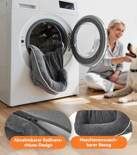 The Fellie Hundebett, Orthopädisches Hundebett Grosse Mittelgroße Hunde, Flauschiges Hundekissen, rutschfeste, Atmungsaktiv, Hundebetten kleine Hunde, Hundecouch Waschbar, Grau,71x58x16.5cm