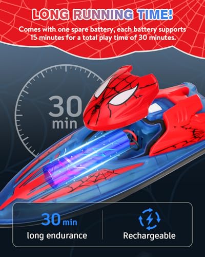 Spider Hero RC Boat, 2.4GHz Remote Control Boat with LED Lights for Kids, Pool Toy with 2 Rechargeable Batteries, Spray Function, and Low Battery Alarm for Boys & Girls - Image 4