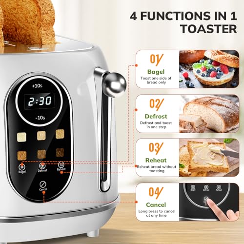 Keenstone Smart Touch Screen Toaster 2 Slice Retro Wide Slot Stainless Steel Toaster with - image 6