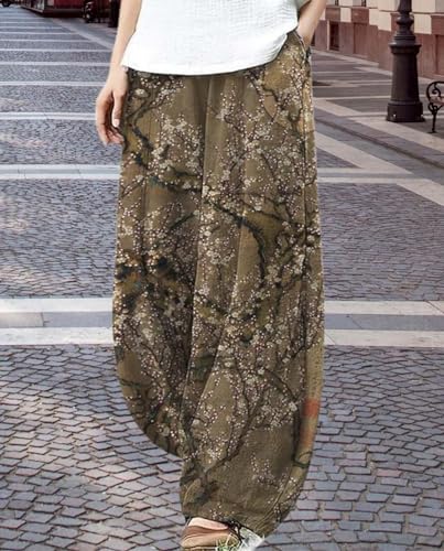 Ocean Print Cargo Pants for Women Cotton Linen Japanese Baggy Trouser Casual Boho Oil Painting Pants Wide Leg3