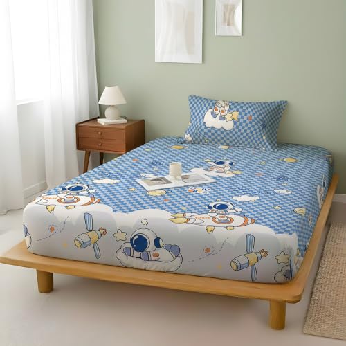 Image of Weave & Decor Kids Fitted bedsheets Single Bed 36x78x6 inch with Pillow Cover 20x30 inch, Breathable Soft Fabric, for Single Mattress