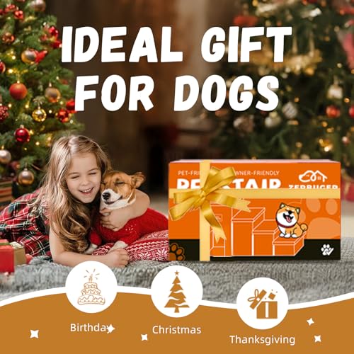 Image of Zerbuger Dog Stairs with Condo 23 inch H, 4-Step Wider Dog Steps for High Beds Window, Folding Storage Pet Stairs Gift for Small /Medium /Large Old Dogs Cats, Ramp for Climbing Car Hold Up to 200 lbs, Brown