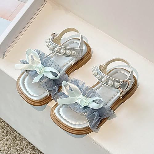 Girls Summer Sandals Kids Open Toe Ruffle Pearl Bow Soft Sole Dress Shoes Wedge Roman Low Heels Buckle Flat2