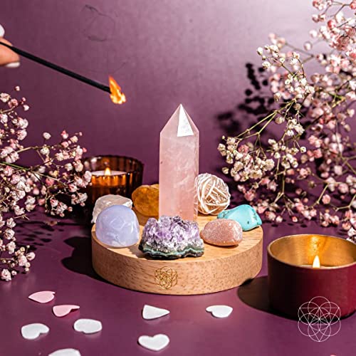 Conscious Items Divine Feminine Crystal Lamp with Rose Quartz, Amethyst, Citrine, & More, Crystal Light with Wooden Base for Healing, Abundance, & Inner Power, USB Night Light for Bedroom & Office