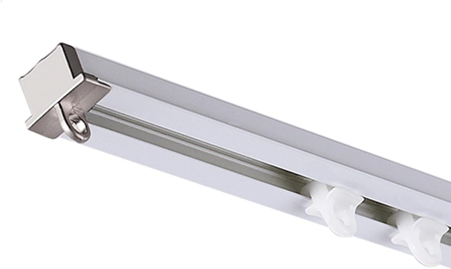 Hidden Ceiling Curtain Track, Aluminum Curtain Rail Recessed, Heavy Duty Curtain Pole with Smooth Rollers, 100-600cm, Black(White,300cm/9.8ft(2 * 150cm))