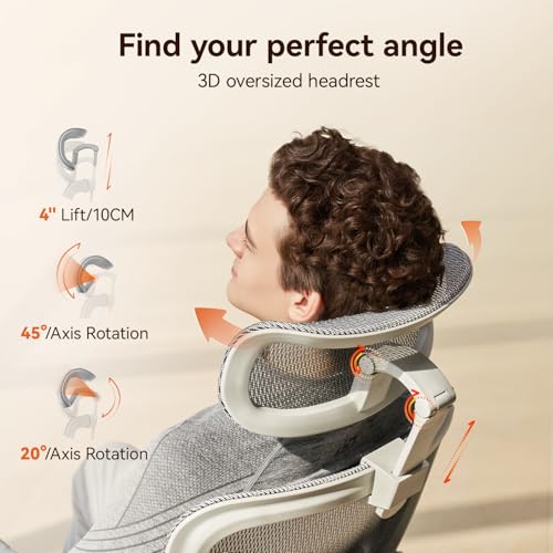 Image of SIHOO B100 PRO Ergonomic Office Chair with Footrest, Mesh Office Chair with Adaptive Lumbar Support, Computer Chair with Wide Headrest, Desk Chair with Flip-Up Armrests, 2 Packs, Light Grey