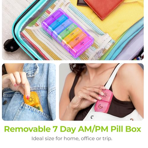 Image of AUVON XL Weekly Pill Organizer 2 Times a Day with Large Opening for Easy Filling, AM PM Pill Box 7 Day in Rainbow Colors, Portable Travel Pill Case for Medication, Vitamins, Fish Oils, Supplements