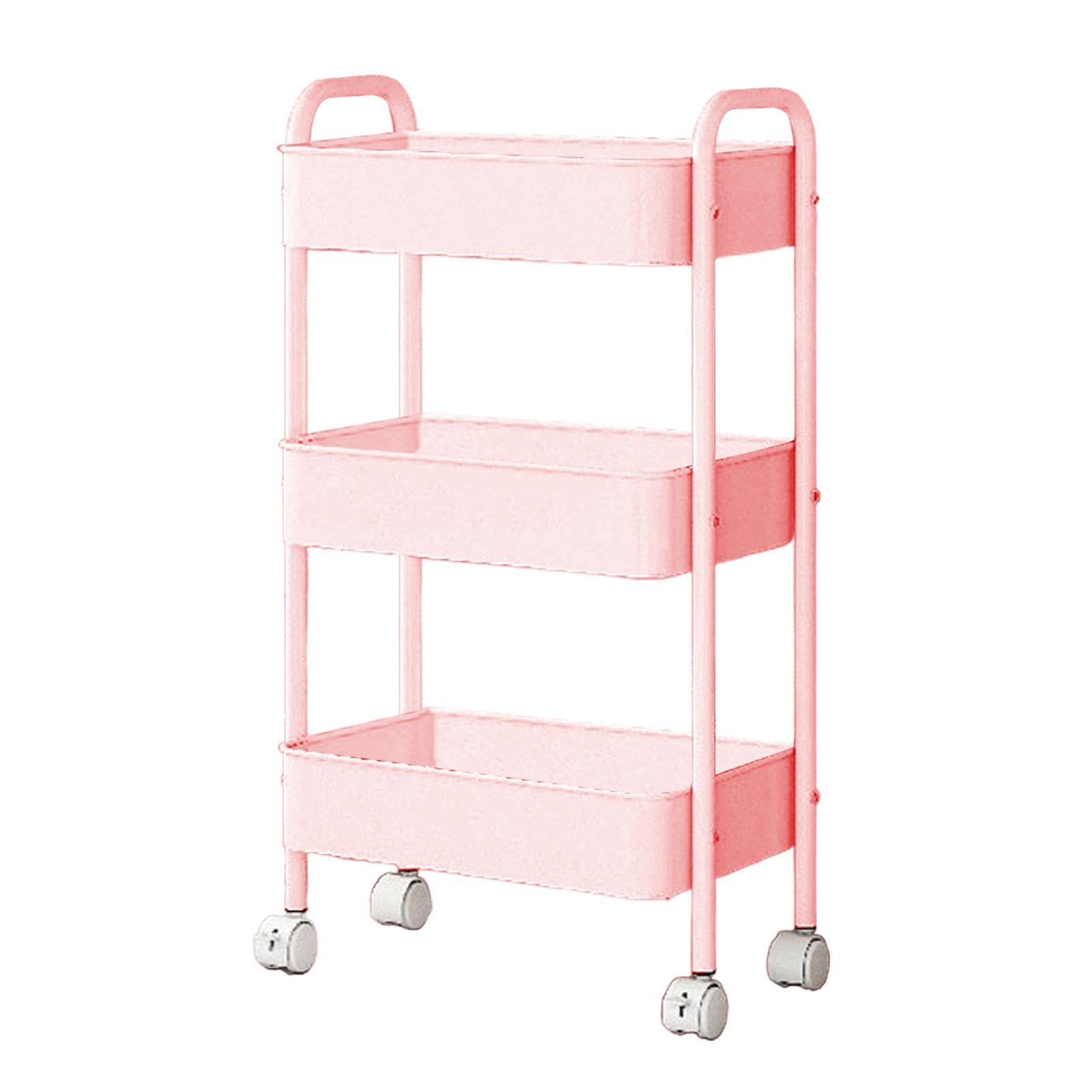 Carrello della Spesa Pieghevole,portaoggetti con Ruote,per Libri|portautensili Multifunzionale da Cucina 3 Ripiani,Organizer Mobile