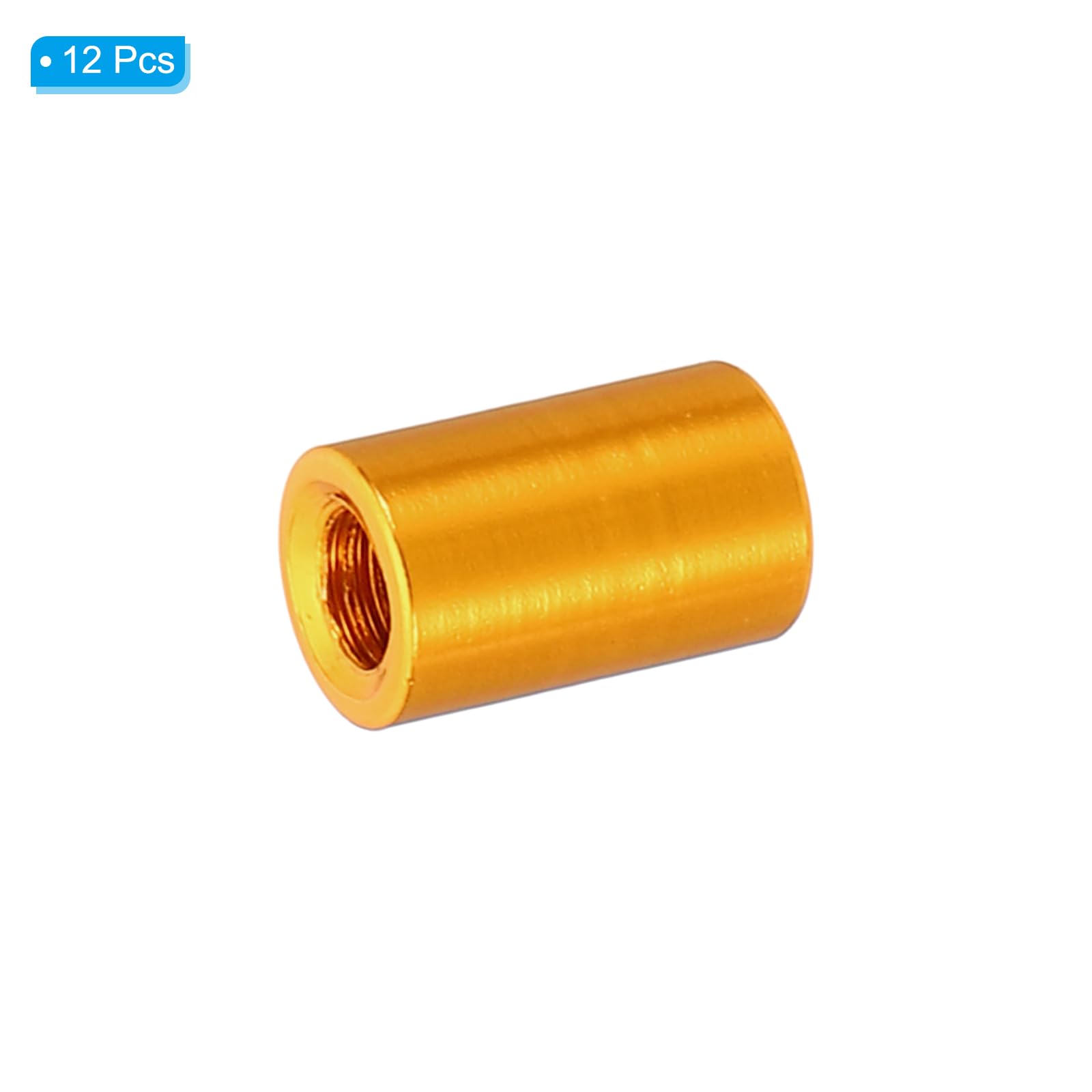PATIKIL 12pcs M3 Metal Threaded Standoff Spacer Nuts, Round Aluminum Spacers Female Coupling Screws, 1/8" ID x 3/16" OD, Gold 3x5x8mm - Image 3