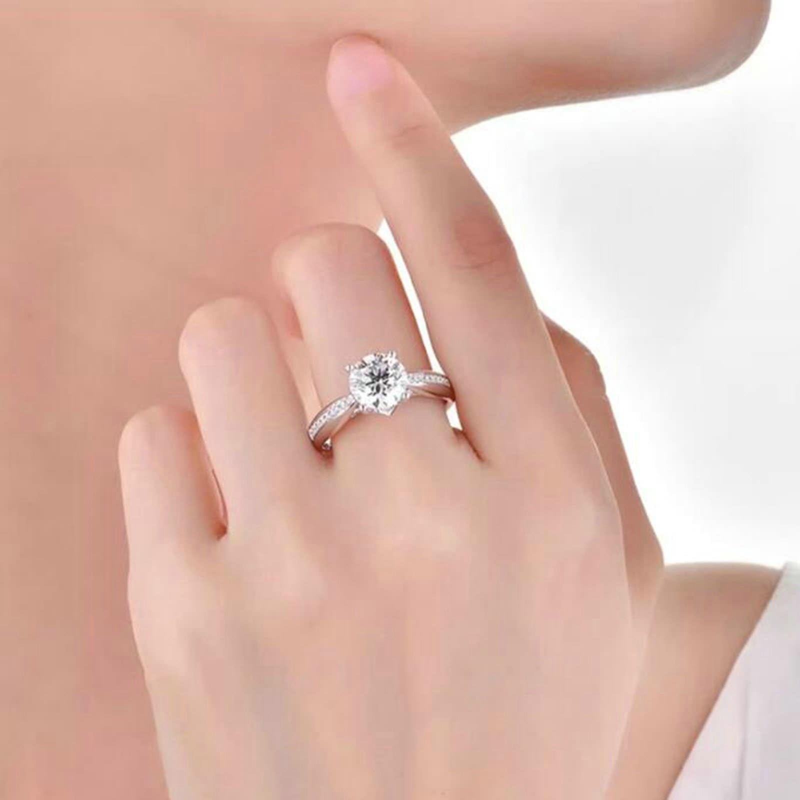 KnSam Echtgold Schmuck 9K/14K/18K Weißgold/Platin Diamantring, Labor Erstellt Diamant Trauringe Klassiker Rundschliff Weiß, Ring 18/14/ 9 Karat Gold, Gr.47-70
