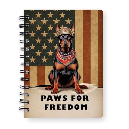 Ninety3POD Freedom Paws Patriotic Doberman Pinscher Vintage Memorial Day Spiral Bound Journal Doberman Dog Lover Gifts 5x7in Spiral Notebook 12006