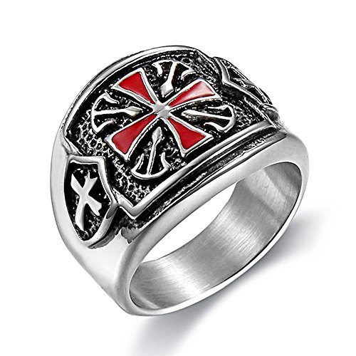 ENHONG Mens Vintage 316L Titanium Stainless Steel Knights Templar Glazed Red Cross Rings Masonic Ring US 7-15 Christmas Gift 11