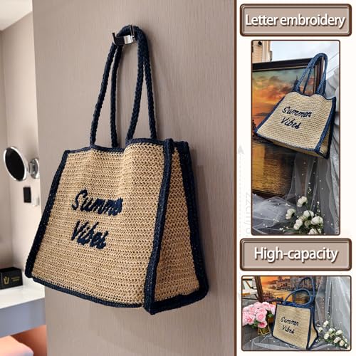 Straw Woven Shoulder Bags for Women Summer Vacation Beach Bag Packable Totes Bag Raffia Handbags4
