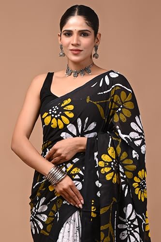 Image of Crafts Moda Cotton Saree for Women with Unstitched Blouse Piece, Lightweight mulmul sari