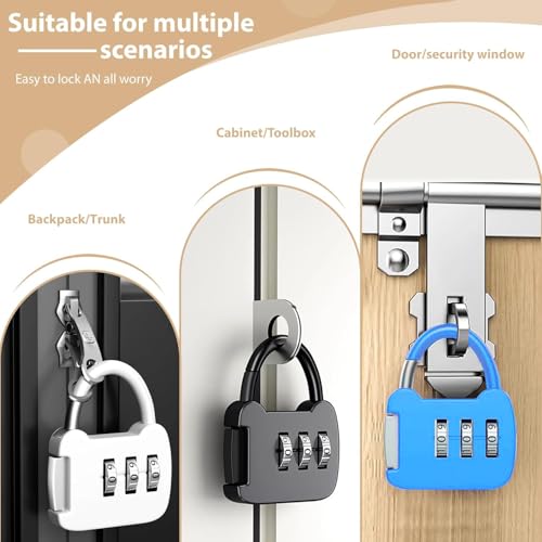 Image of NUDFSY 3 Pcs Number Lock, Small Combination Padlock 3 Digit TSA Locks For Luggage, Gym Lock Locker For Door Travel Suitcases Small Lock Case Pantries Cabinets,Multicolour