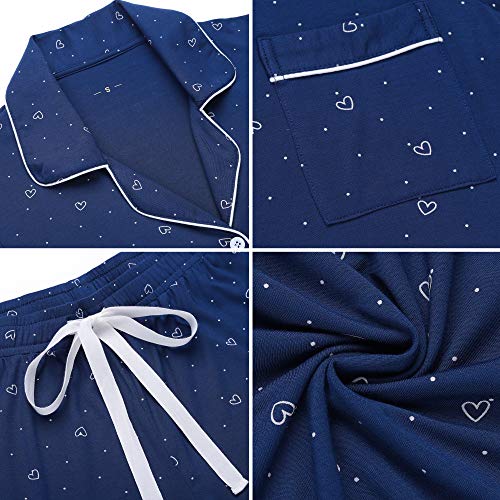 Image of Pjmlifecoco Women's Modal Pajama Set Short Sleeve Button Down Two Piece Soft Sleepwear with Shorts Loungewear S-XXL