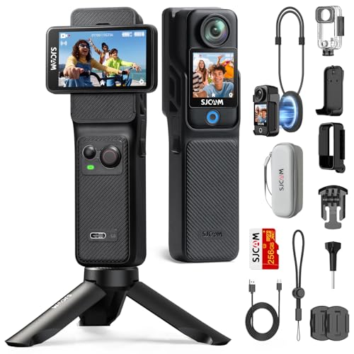 SJCAM C400 Vlogging Camera 4K Videokamera,256GB,7 Stunden Akku und 6 Achsen Bildstabilisierung,Vlog Kamera mit Dual Touchscreen,Actionkamera 30M wasserdichte,Schwarz