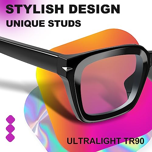 Image of VISOONE Spring Hinge Trendy Blue Light Blocking Glasses Square with Anti Computer Glare for Gaming Women Men YALE