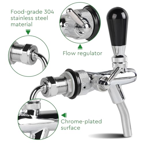 CPROSP Zapfhahn Bierfass Einstellbare G5/8, Kompensator Zapfhahn 35mm, Bierzapfhahn Chrome, Bierhahn Langschaft Edelstahl, Fassbierhahn für Hause Bar Restaurants Silber